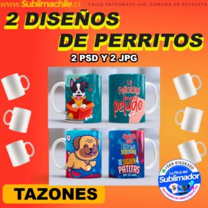 2 Diseños Editables de Perritos para Sublimar en Tazones - PSD y JPG