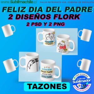 2 Diseños Flork de Feliz día Papá Editables para sublimar Tazones - PSD y PNG