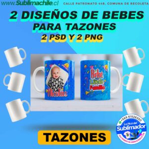 2 Diseños Editables de Bebes para sublimar Tazones - PSD y PNG