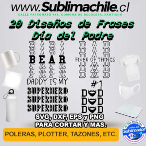 20 Diseños de Frases Día del Padre para Sublimar - SVG, DXF, EPS y PNG