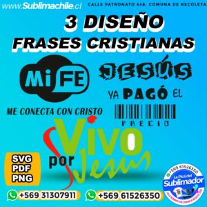 3 Diseños de Frases Cristianas para Sublimar - SVG, PNG y PDF