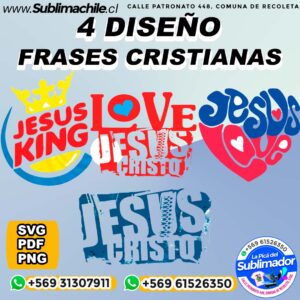 4 Diseños Frases Cristianas para Sublimar Editables - SVG, PNG y PSD