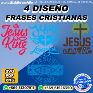 4 Diseños Frases Cristianas para Sublimar Editables- SVG, PSD y PNG