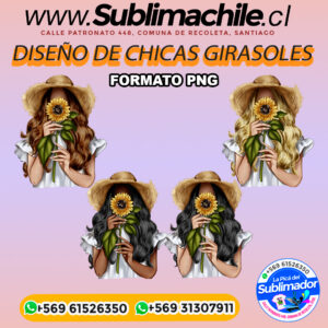 4 diseños de chicas girasoles para sublimar - PNG