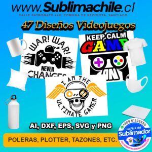 47 Diseños sobre Videojuegos para sublimar - AI, DXF, EPS, SVG y PNG