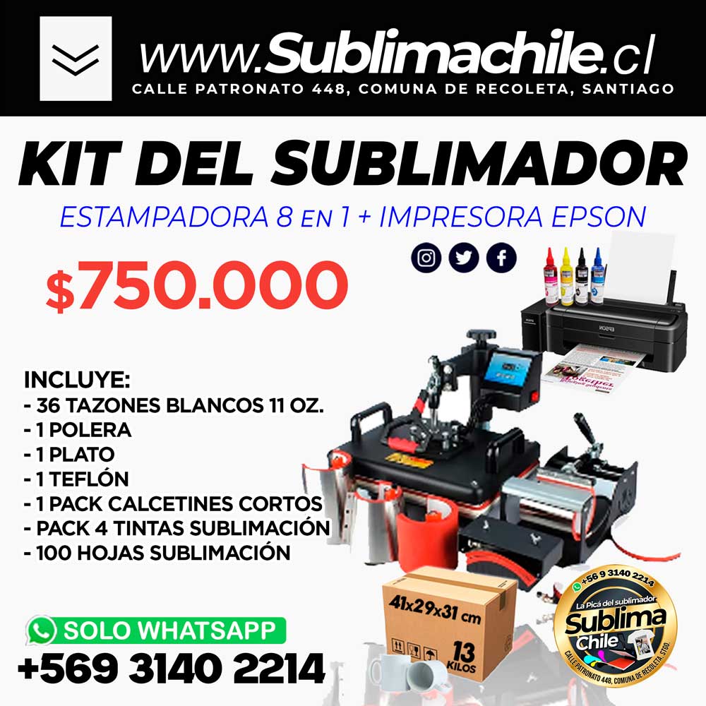 Kit de Sublimación 8 en 1 - Con Impresora e Insumos