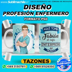 Diseño Profesión de Enfermero para Sublimar Tazones Editable - PSD