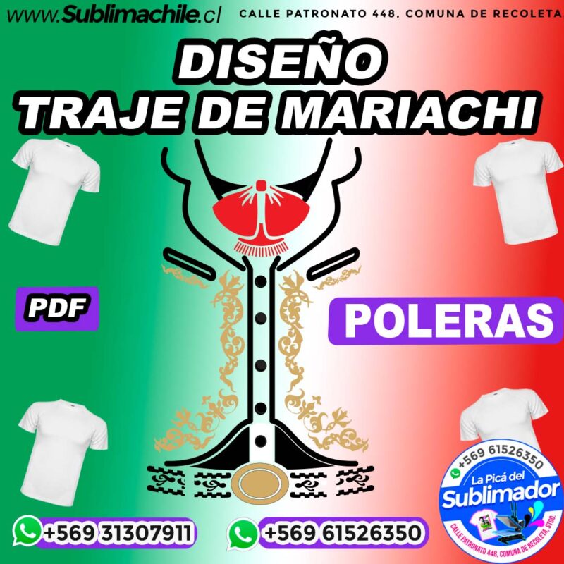 Diseno Traje de Mariachi para Sublimar Poleras Editable en CDR PDF