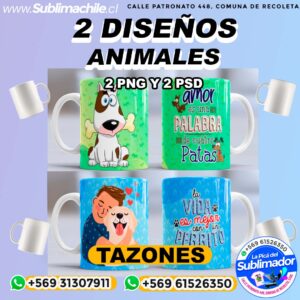 2 Diseños de Perros para Sublimar Tazones - PNG y PSD Editables