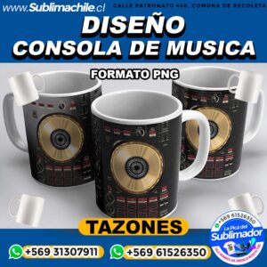Diseño de Consola de Música para Sublimar Tazones - PNG