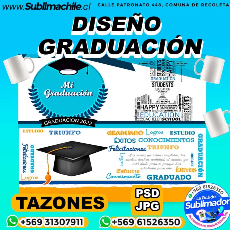 Diseno de Graduacion para Sublimar en Tazones Editable PSD y PNG