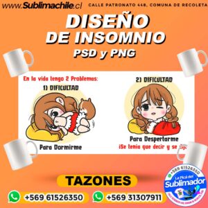 Diseño de Insomnio para Sublimar en Tazones Editable - PSD y PNG
