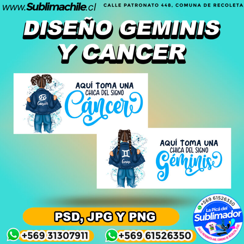Dos disenos de geminis y cancer para sublimar JPG PSD Y PNG