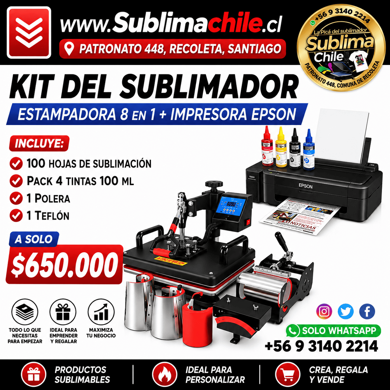 Kit del Sublimador 3 Impresora + Estampadora 8 en 1 1 Kit del Sublimador 3 Impresora + Estampadora 8 en 1