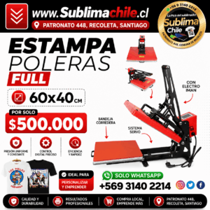 Estampadora de Poleras Full 60x40 cm con Electroimán y Bandeja Corredera