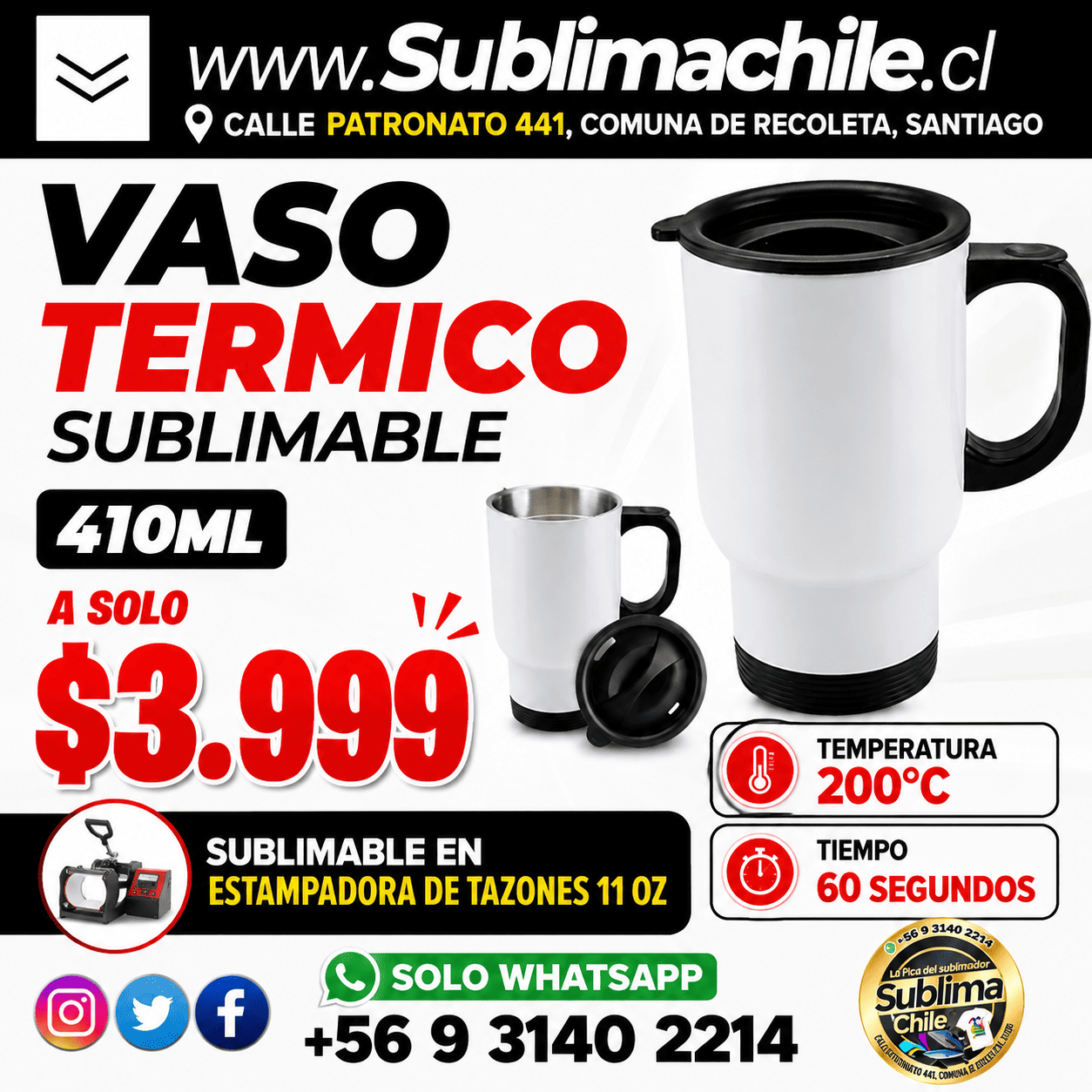 Mug Térmico Sublimable de 410 ml 1 Mug Térmico Sublimable de 410 ml