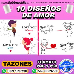 10 Diseños de Amor para Sublimar en Tazones Editables - PSD y PNG
