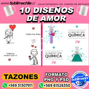 10 Diseños de Amor para Sublimar en Tazones Editables - PNG y PSD
