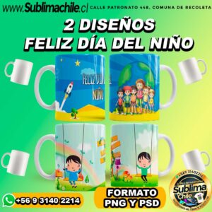 2 Diseños Día del Niño para Sublimar Tazones Editables - PNG y PSD