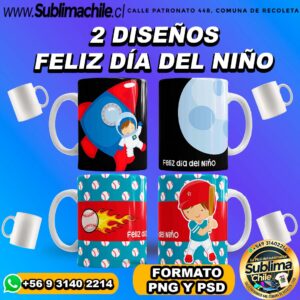 2 Diseños Día del Niño para Sublimar Tazones Editables - PSD y PNG