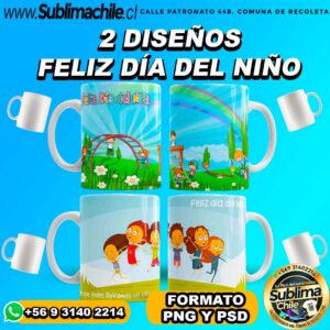 2 Diseños Editables Día del Niño para Sublimar Tazones - PNG y PSD