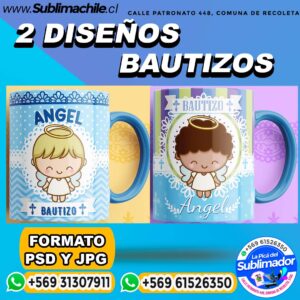 2 Diseños Editables de Bautizos para Sublimar en Tazones - JPG y PSD