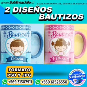2 Diseños Editables de Bautizos para sublimar en Tazones - PSD y JPG