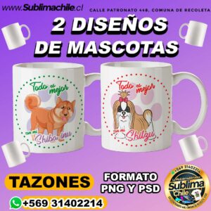 2 Diseños Editables de Perros para Sublimar en Tazones - PSD Y PNG