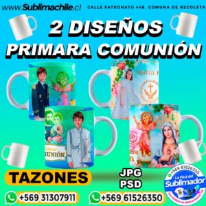 2 Diseños Editables de Primera Comunión para Sublimar en Tazones - JPG y PSD