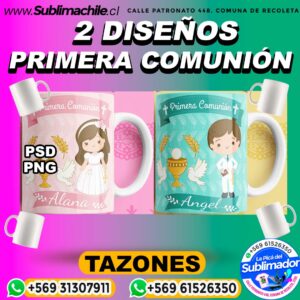 2 Diseños Editables de Primera Comunión para Sublimar en Tazones - PNG y PSD
