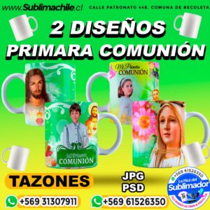2 Diseños Editables de Primera Comunión para Sublimar en Tazones - PSD y JPG