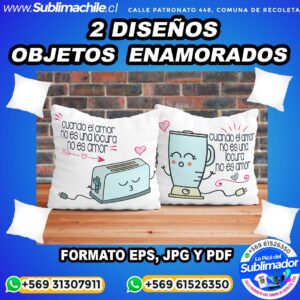 2 Diseños Elementos de Cocina Enamoradas para Sublimar en Cojines - EPS, JPG y PDF