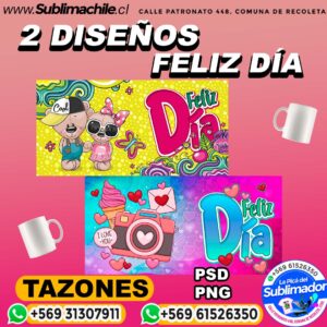 2 Diseños Feliz Día Editables para Sublimar en Tazones - PNG y PSD