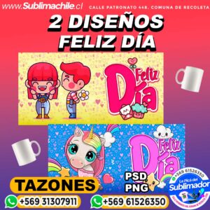 2 Diseños Feliz Día para Sublimar en Tazones Editables - PNG y PSD