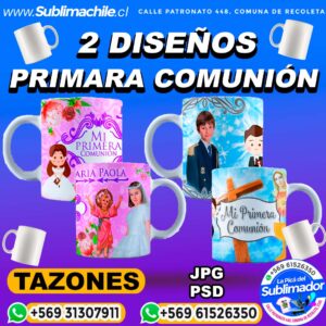 2 Diseños Primera Comunión para Sublimar en Tazones Editables - JPG y PSD
