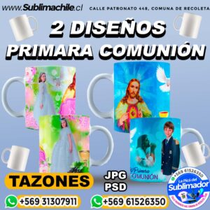 2 Diseños Primera Comunión para Sublimar en Tazones Editables - PSD y JPG
