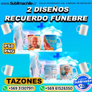 2 Diseños Recuerdos Fúnebres para Sublimar Tazones Editables - PNG y PSD