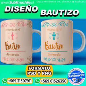 2 Diseños de Bautizos Editables para Sublimar en Tazones - PSD y PNG