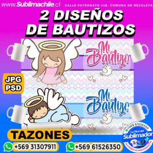 2 Diseños de Bautizos para Sublimar en Tazones Editables - JPG y PSD