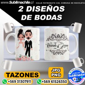 2 Diseños de Bodas para Sublimar en Tazones Editables - JPG y PSD