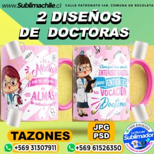 2 Diseños de Doctora para Sublimar en Tazones Editables - PSD y JPG