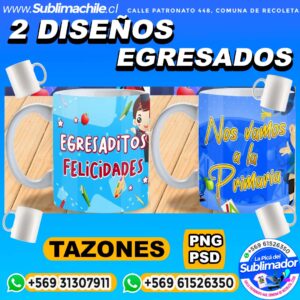 2 Diseños de "Egresaditos" para Sublimar en Tazones Editables - PNG y PSD