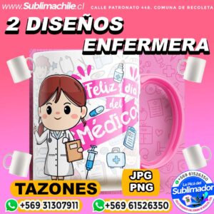 2 Diseños de Enfermera para Sublimar Tazones Editables - PNG y PSD