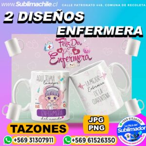 2 Diseños de Enfermera para Sublimar Tazones Editables - PSD y PNG