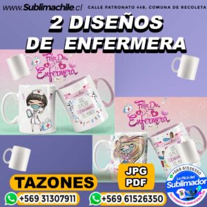 2 Diseños de Enfermera para Sublimar en Tazones - PDF y JPG