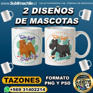 2 Diseños de Perros para Sublimar en Tazones Editables - PSD Y PNG