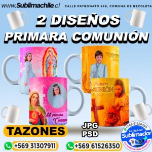 2 Diseños de Primera Comunión para Sublimar en Tazones Editables - PSD y JPG