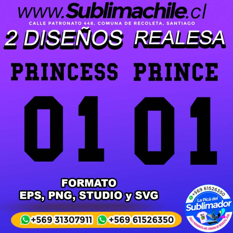 2 Disenos de Principe y Princesa para sublimar EPS PNG STUDIO y SVG