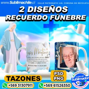 2 Diseños de Recuerdo fúnebre para Sublimar en Tazones Editables - PNG y PSD