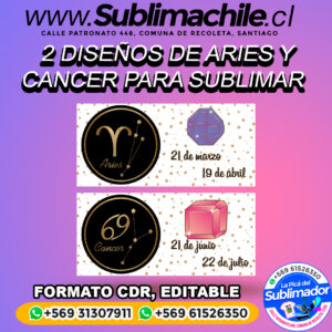 2 Diseños de aries y cancer para sublimar tazones - CDR EDITABLE